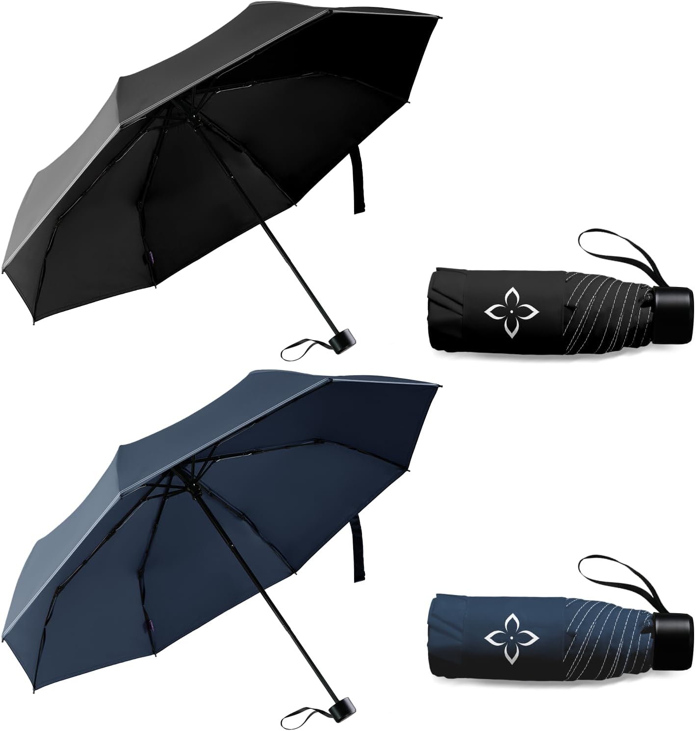 Windproof Travel Mini Umbrella - Manual Open Close with No Rebound for Seniors & Kids, Small Compact and Portable for Rain, Reflective Design for Night Safety Men & Women