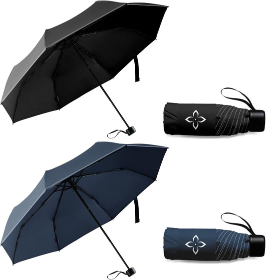 Windproof Travel Mini Umbrella - Manual Open Close with No Rebound for Seniors & Kids, Small Compact and Portable for Rain, Reflective Design for Night Safety Men & Women