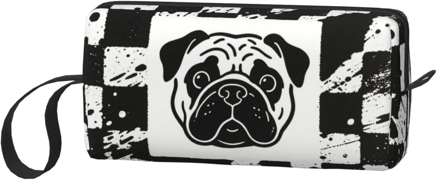 Cute Pug Face Makeup Bag Small Compact & Durable Travel Cosmetic Bag Organizer Oxford Fabric