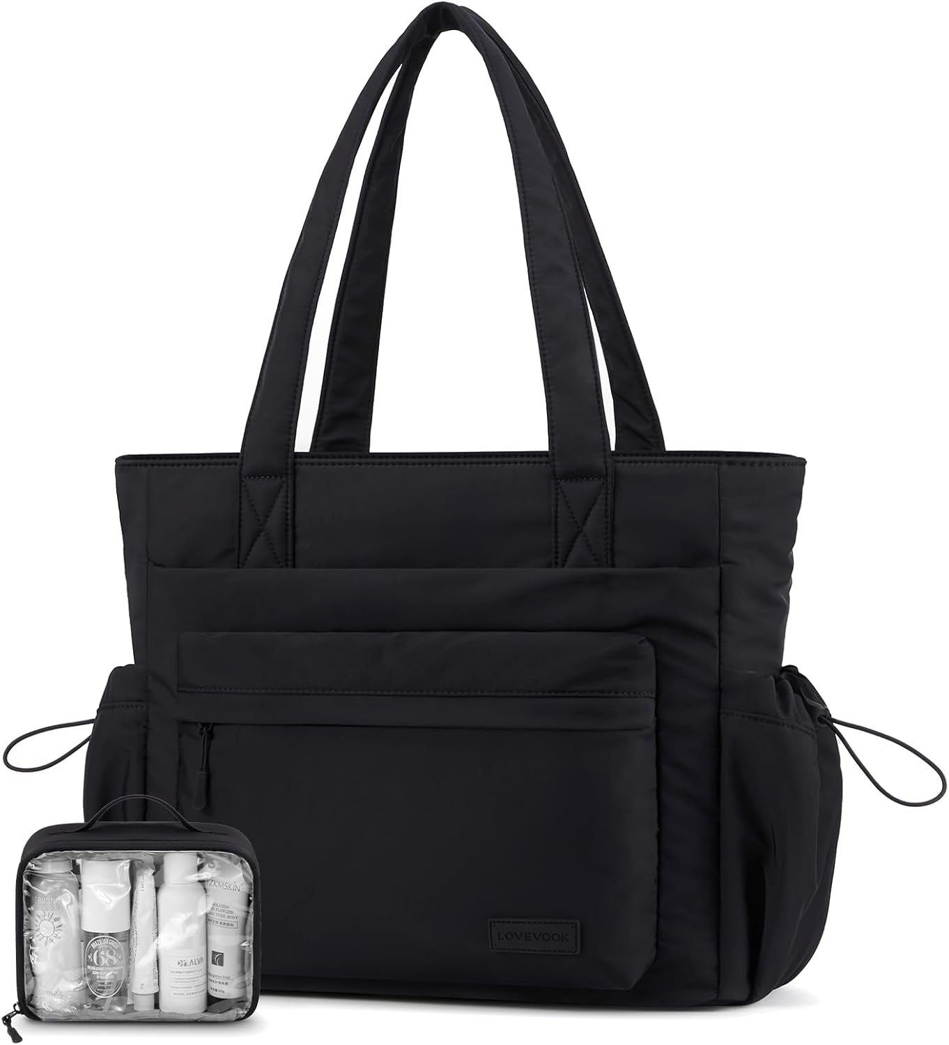 LOVEVOOK Tote Bag for Women, Puffer Work Tote with Zipper, Compartments, Travel Handbag for Nurse, Teacher, Daily Use, Gym