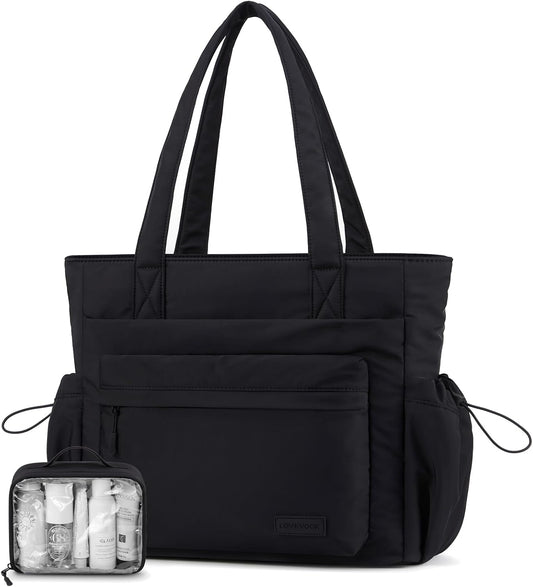 LOVEVOOK Tote Bag for Women, Puffer Work Tote with Zipper, Compartments, Travel Handbag for Nurse, Teacher, Daily Use, Gym