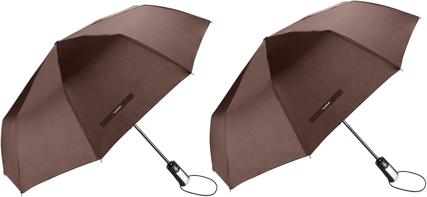 TradMall 2 Pack Travel Umbrella Windproof 46/56 Inches Large Canopy Reinforced Fiberglass Ribs Auto Open & Close