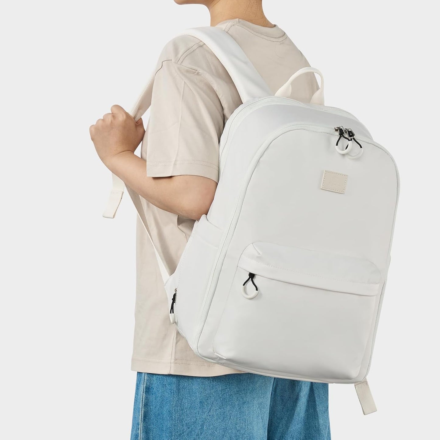 Hanke Expandable Travel Backpack for Women Men, 30L Carry On Backpack Flight Approved, Water Resistant Personal Item Travel Bag Fits 15.6 Inch, Dry & Wet Pocket Weekender Daypack, Off-White