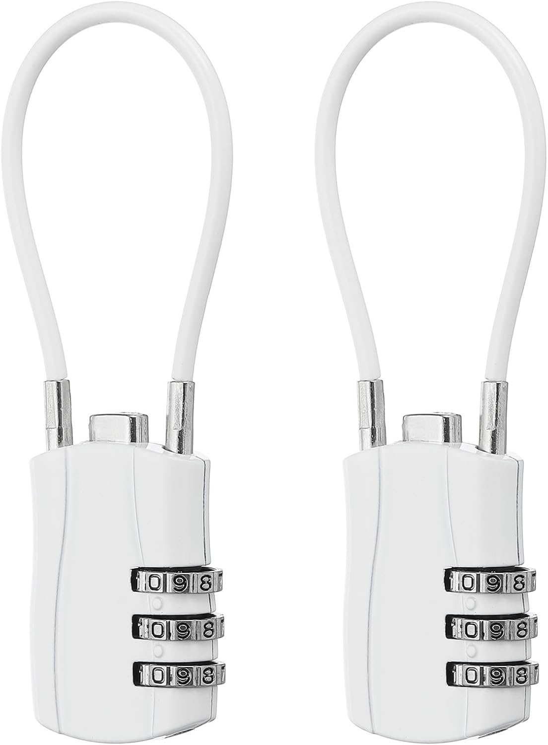 MECCANIXITY 2 Pcs Luggage Travel Lock, 3 Digit Cable Combination Lock 1-3/16" Width Body with 5" Long Cable for Suitcase Bag Cabinets Small Fences Gym, White