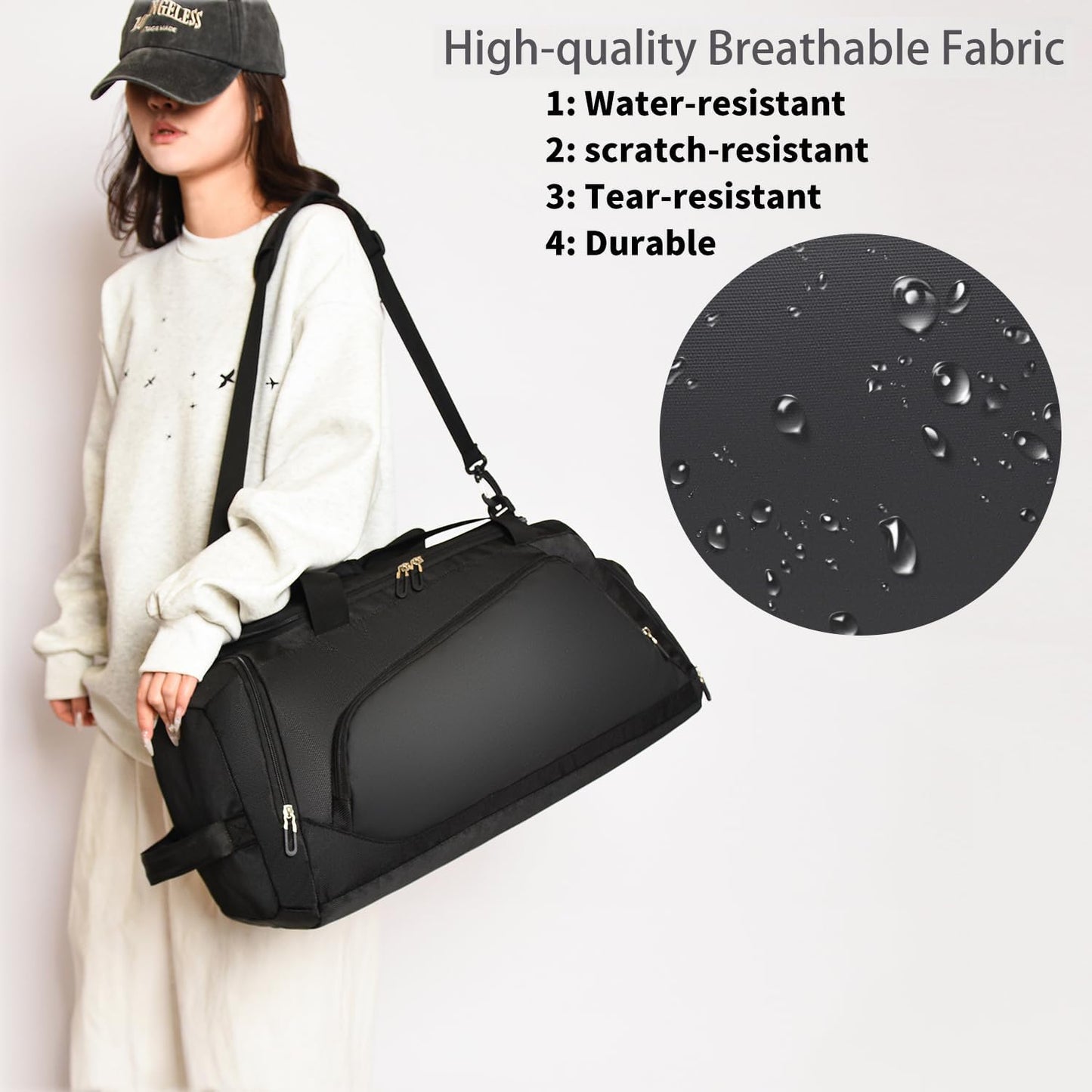 Waterproof Gym Bag with Shoe & Wet Compartment for Men/Women,Sports Duffle Bags for Workout/Fitness/Travel(Black,20"x11"x11")