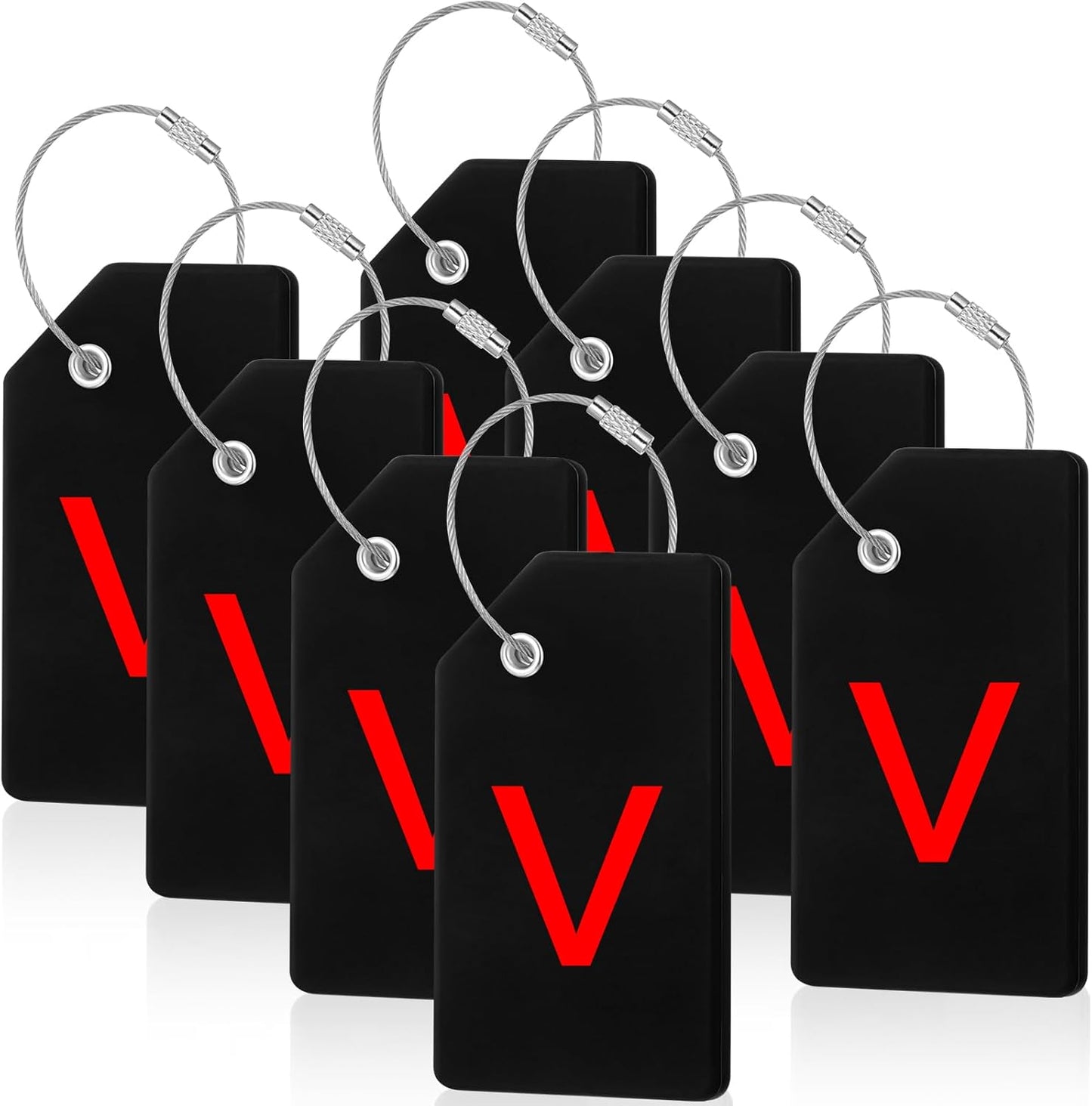 8 Pcs Initial Letter A-Z Luggage Tags Silicone Suitcase Instrument Tag with Name Card and Stainless Steel Loop(Letter V,Red, Black)