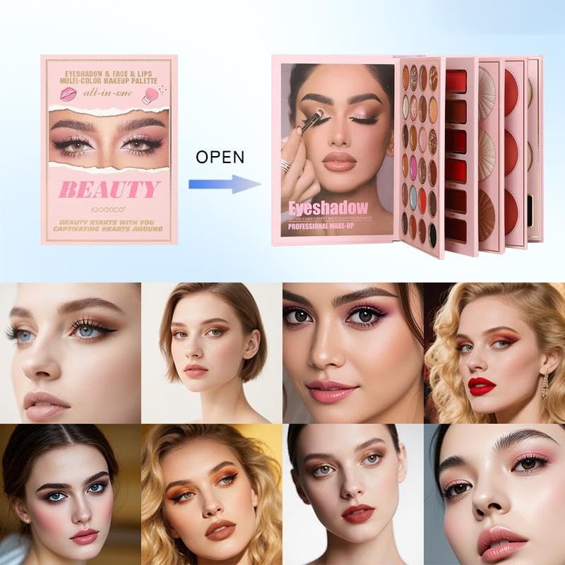 55 color glitter pink sequins stage makeup palette fifth floor eye shadow book Eyeshadow Set Eyeshadow Swatches