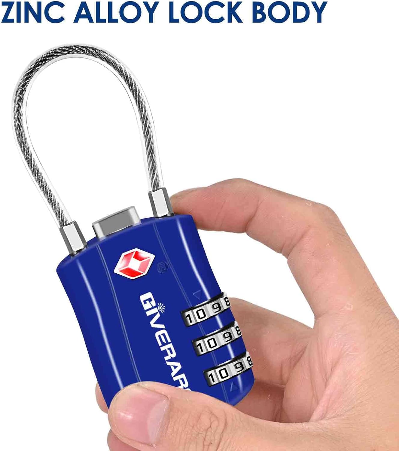 GIVERARE 2 Pack TSA Approved Luggage Locks, Combination Travel Cable Lock, Re-settable 3-Digit