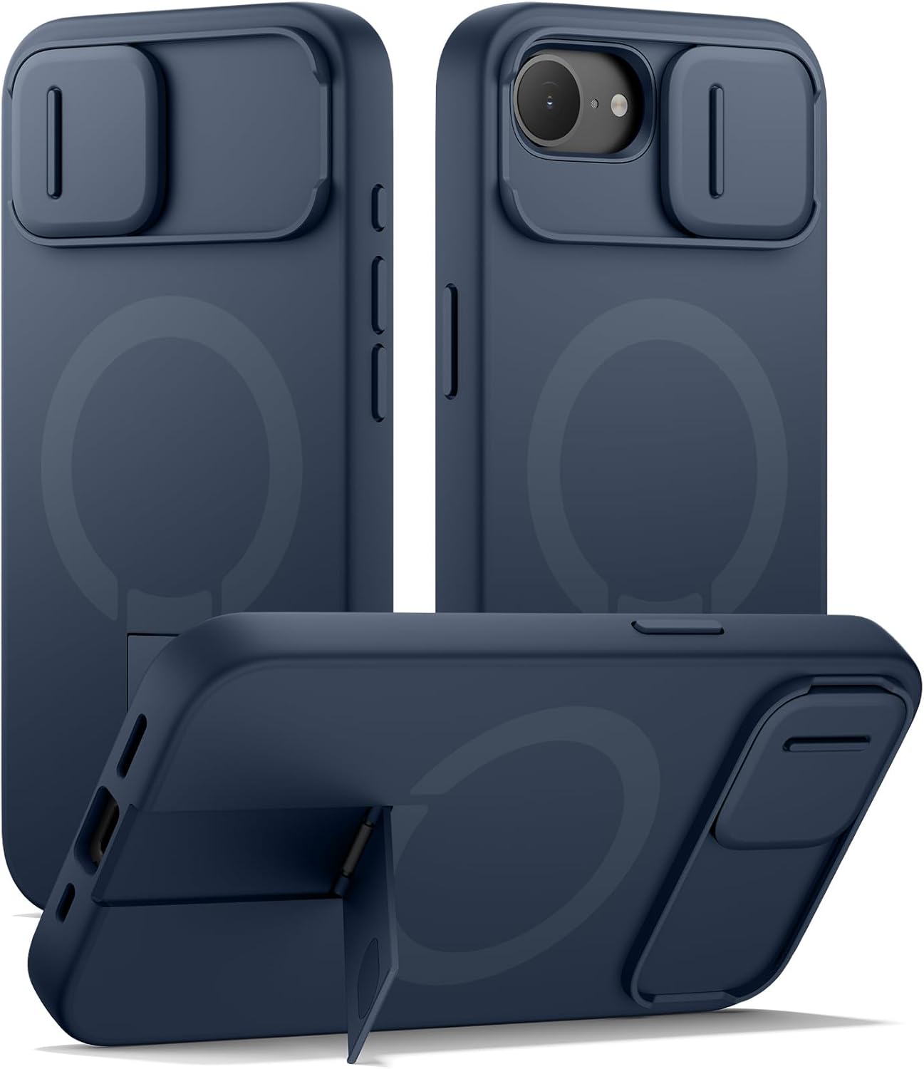 SURITCH for iPhone 16e Case with Magnetic Camera Slide Cover and Adjustable Kickstand, Compatible with MagSafe, Shockproof Bumper Case Slim Protective Cover 6.1 Inch,Blue