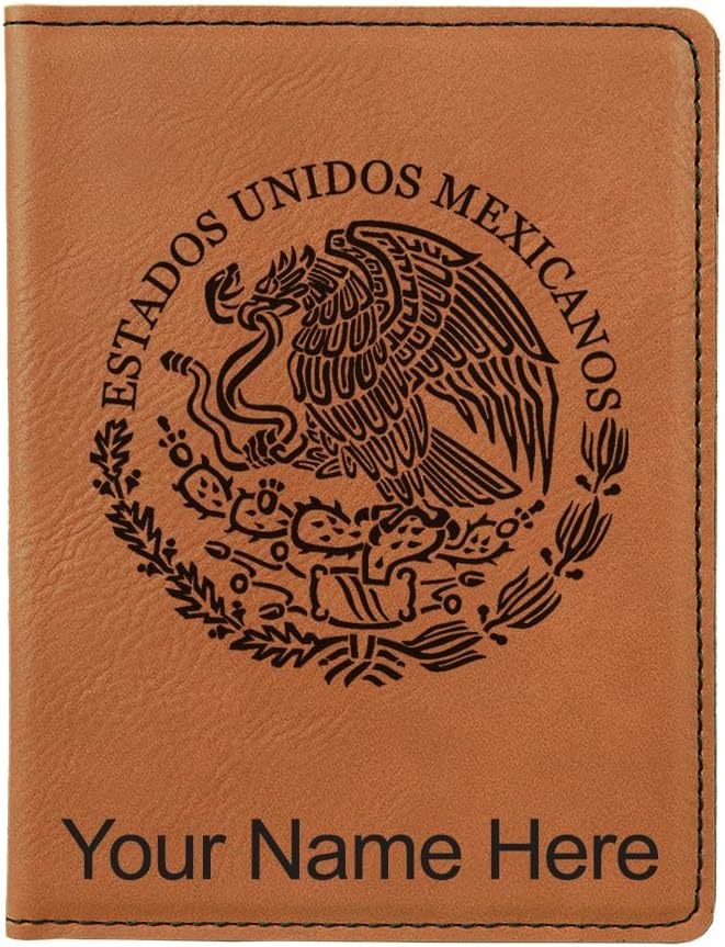 LaserGram Faux Leather Passport Holder, Flag of Mexico, Personalized Engraving Included ((Dark Brown)