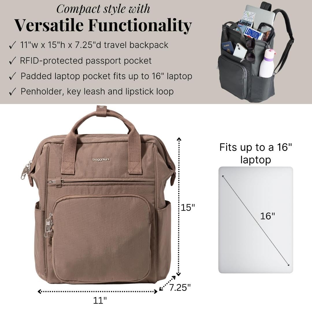 Baggallini Securtex Anti-Theft Windsor Backpack for Travel, Work & College, RFID & Locking Zipper