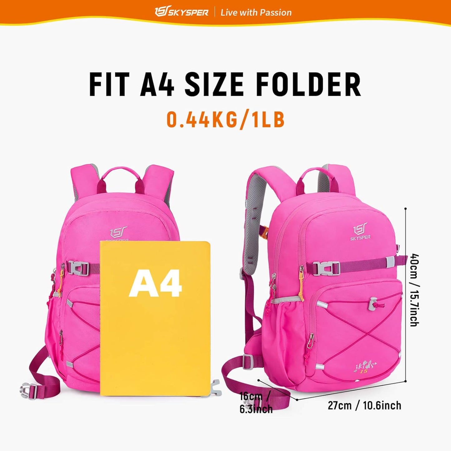 SKYSPER Kids Backpack - 15L Travel Backpacking Small Age 4-6 Ergonomical Design Multi-compartment Breathable Day Pack Preschool Kindergarten Bag