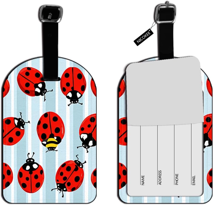 Luggage Suitcase Carry-on ID Tag Ladybugs-Red Black Travel ID Label Leather Baggage Airplane Label - 1 pack