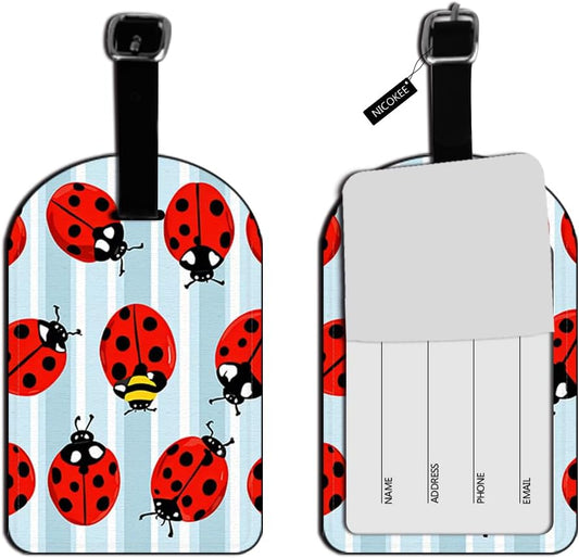 Luggage Suitcase Carry-on ID Tag Ladybugs-Red Black Travel ID Label Leather Baggage Airplane Label - 1 pack