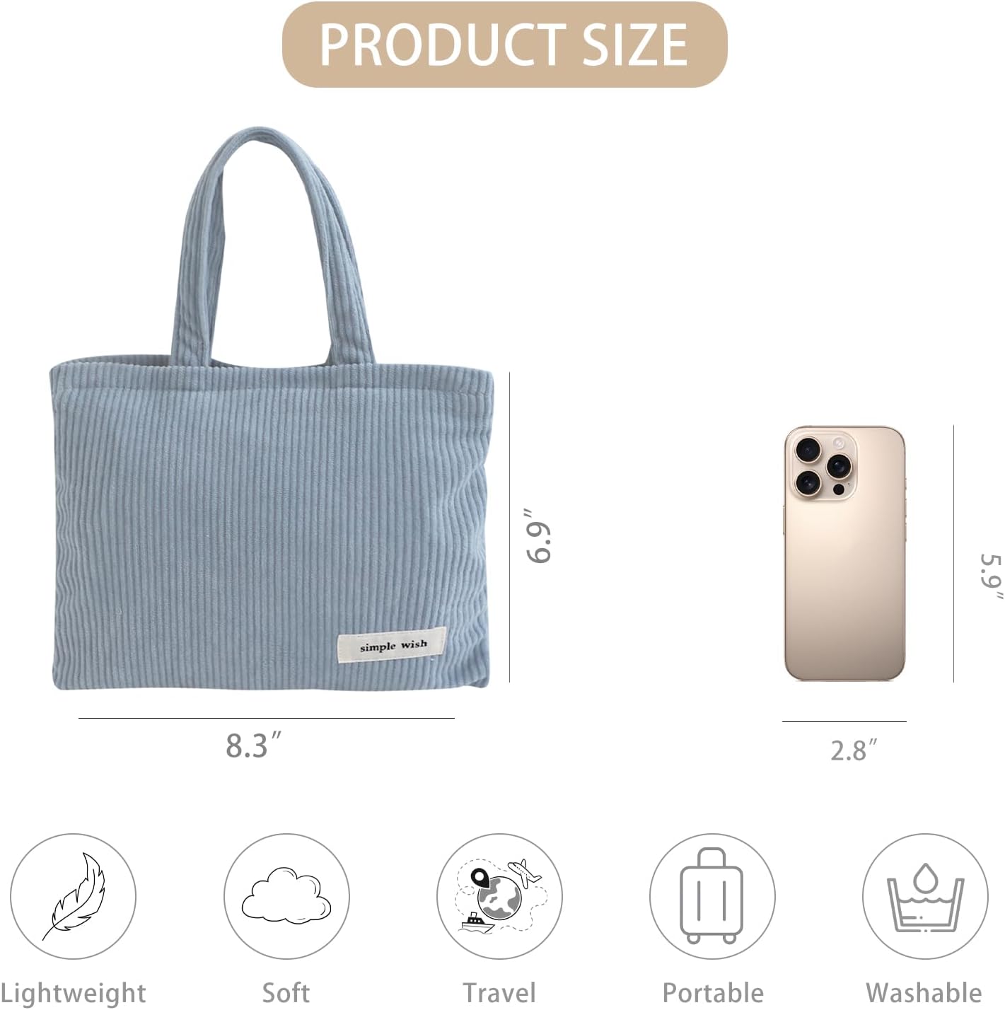 Wudygirl Makeup Bag Travel Cosmetic Bag for Women Small Makeup Pouch with Handle Zipper Cosmetic Pouch Handbag Aesthetic (Light Blue)