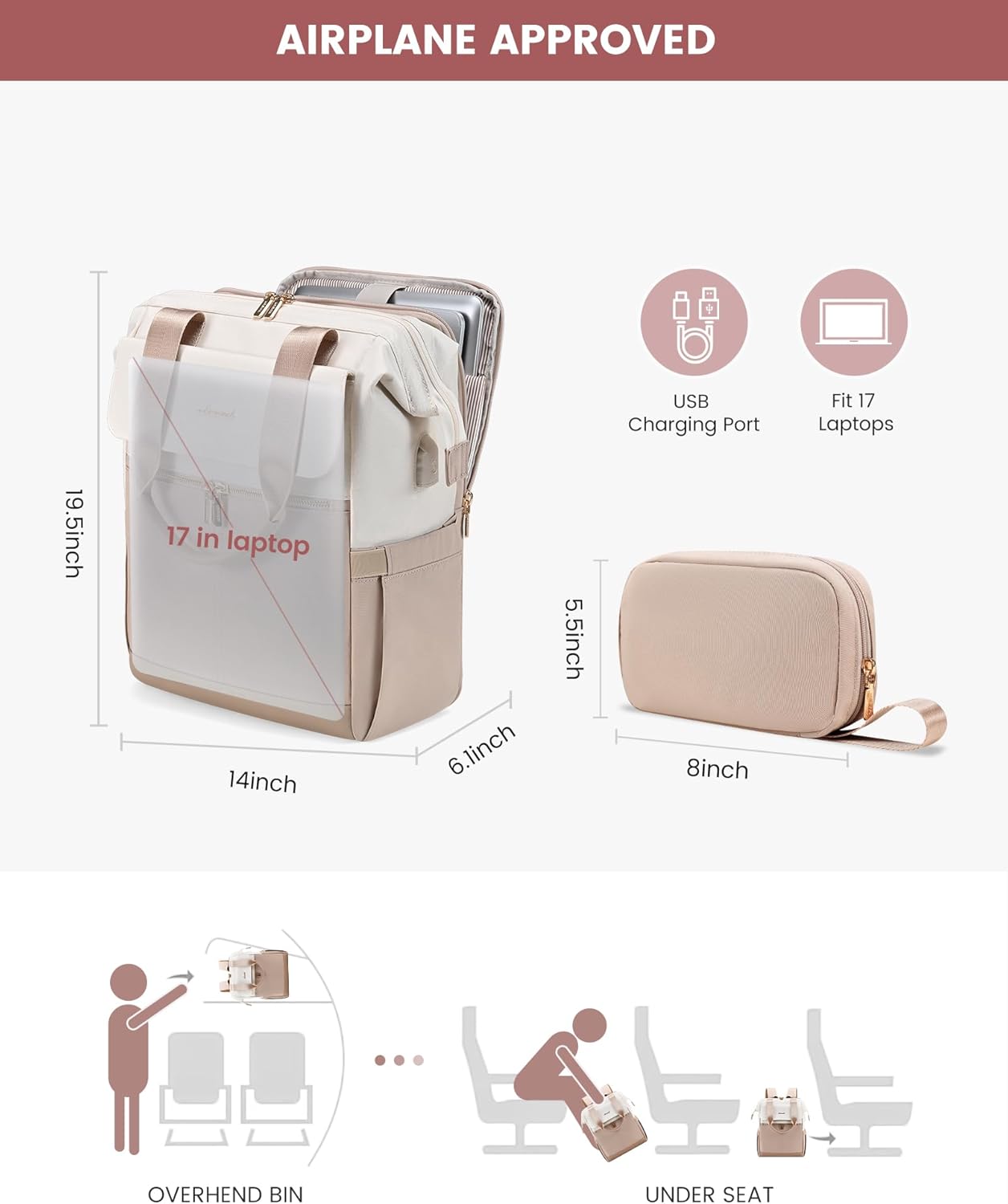 LOVEVOOK 17.3 Inch Laptop Backpack for Women, Large Capacity Travel Backpack with Organizer Bag