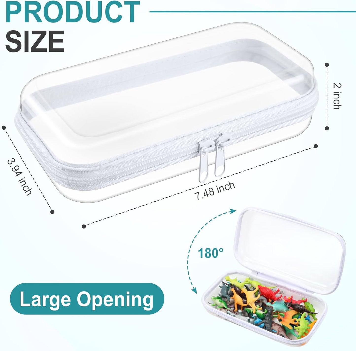 Hoolerry 4 Pcs Hard Clear Zipper Case Makeup Bags Plastic Pencil Pouch Transparent Storage Box Containers for Cosmetics, Snacks, Building Blocks, Puzzles(White,7.5 x 3.9 x 2 in)