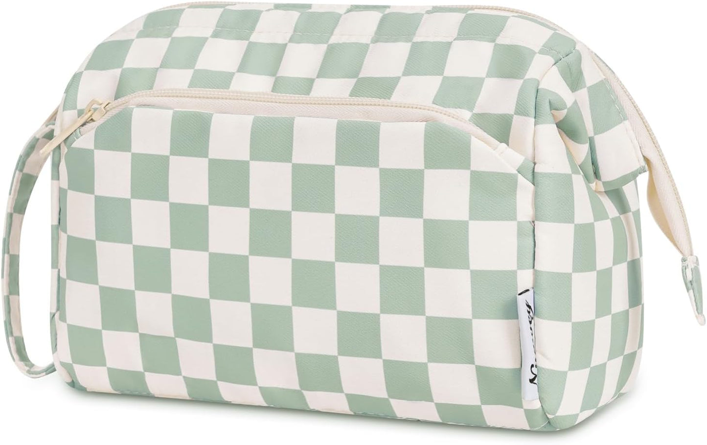 Narwey Checkered Makeup Bag Women Wide-open Make up Bag Travel Cosmetic Bag Organizer Toiletry Bag for Cosmetics Toiletries Accessories (Mint Green Checkerboard)