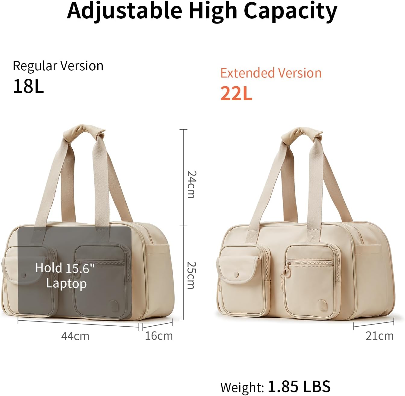 Aji Expandable Travel Duffel Bag, Duffle Bag for Travel with Wet Pocket, Carry on Weekender Bags for Men Women, Water Resistant Gym Duffel Bag Sport Bag (Apricot)