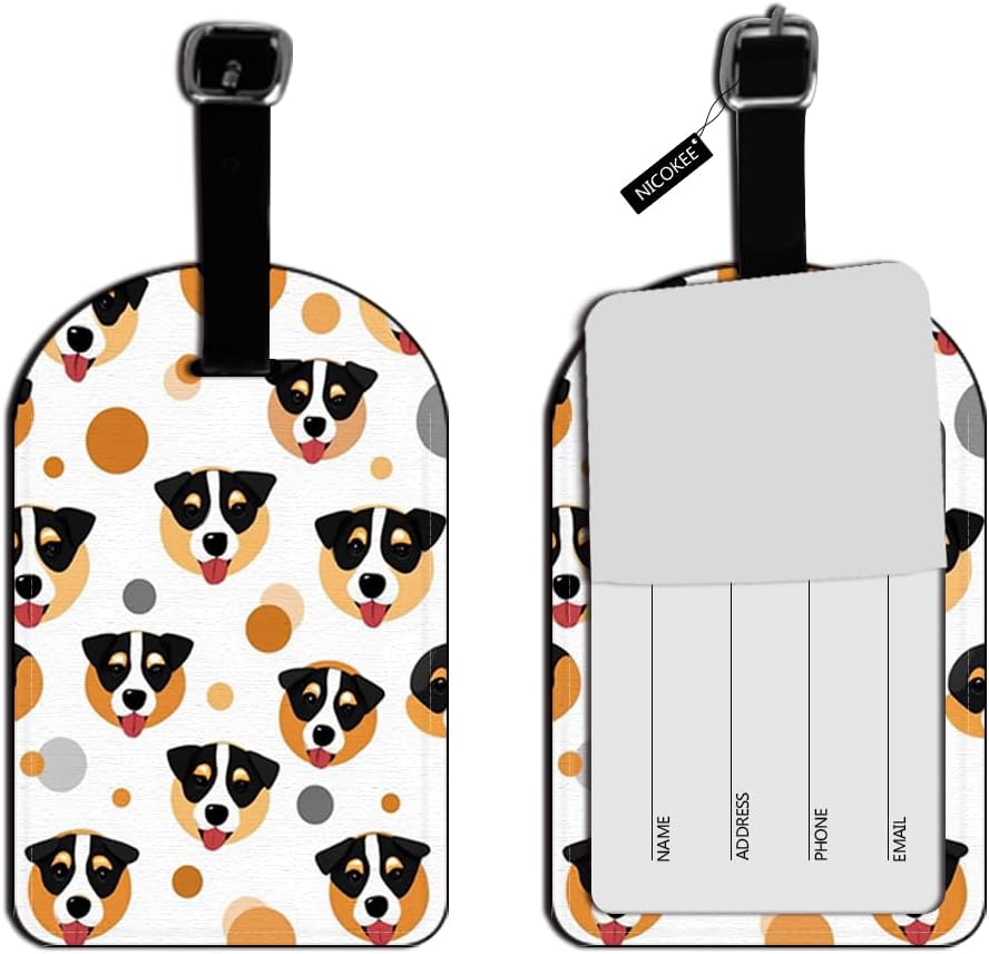 Dog Puppy-Pembroke Welsh Corgi Face Tri-Color Luggage Tag Leather Travel Bag Label Suitcase Luggage ID Tag - 1 pack