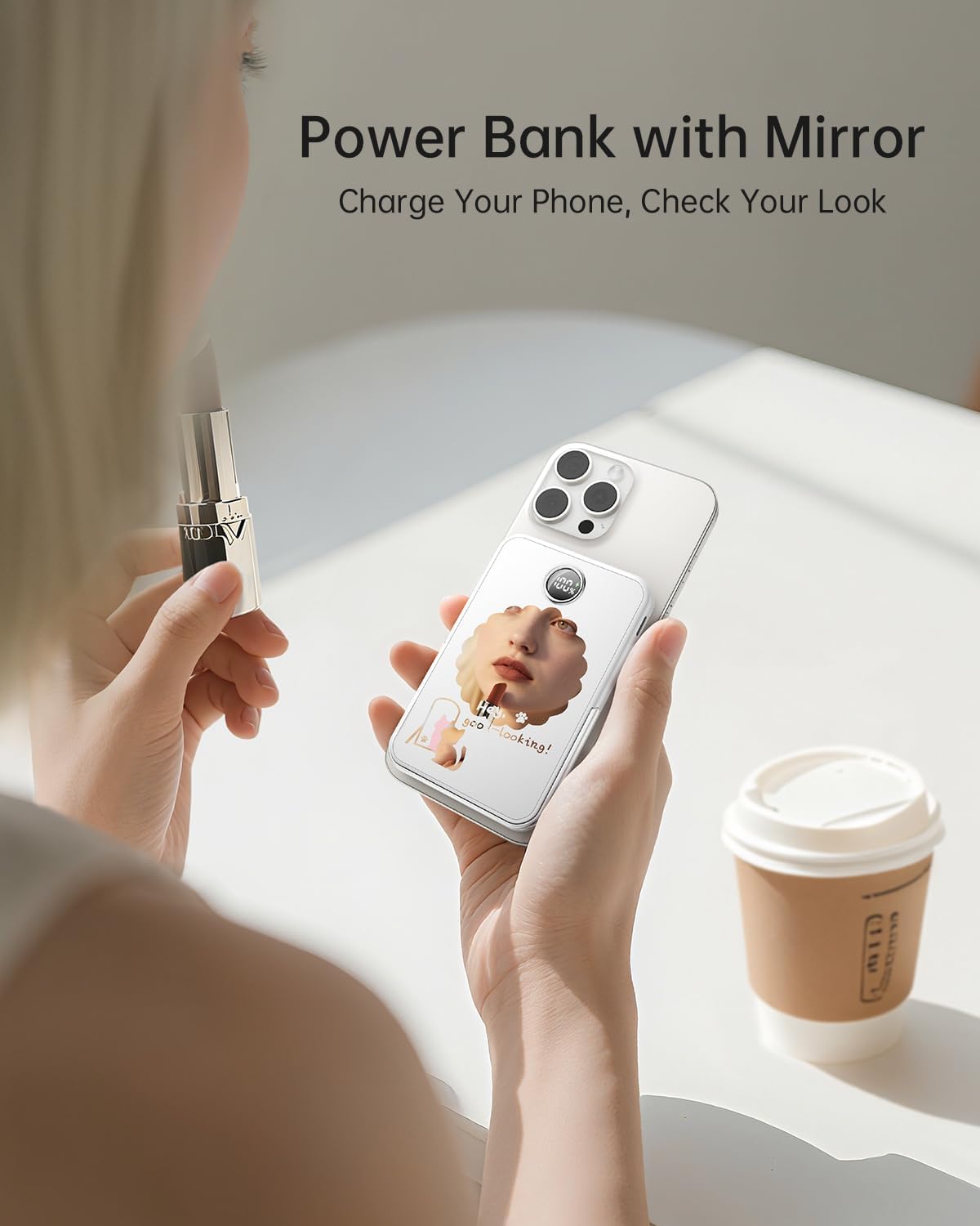iWALK Magnetic Portable Charger 5,000mAh, Wireless Power Bank with Mirror & Foldable Stand, Ultra Slim Battery Pack with USB-C Cable, MagSafe Compatible for iPhone 17/16/16 Plus/16 Pro/15/14/13/12