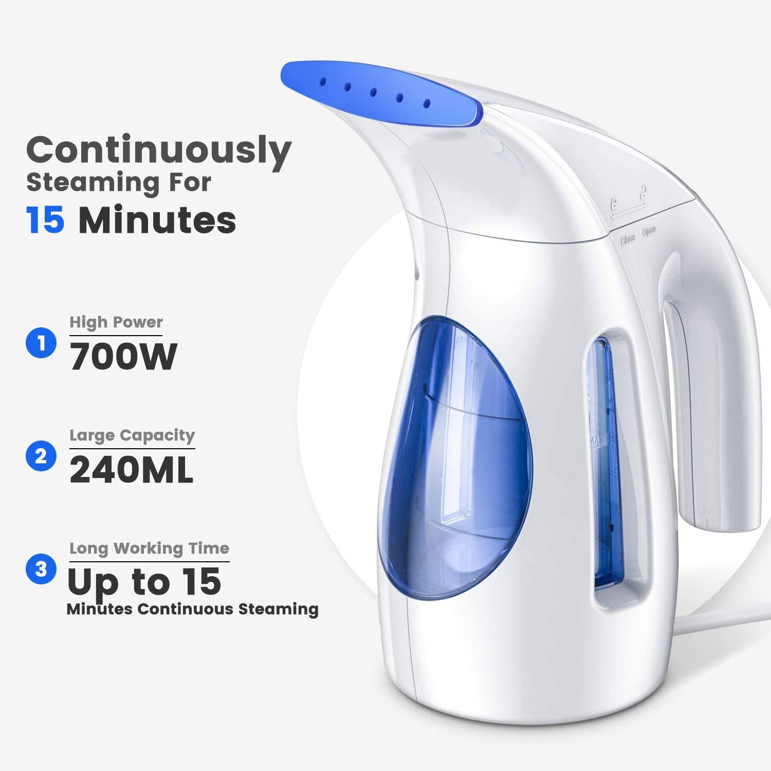 HiLIFE Steamer for Clothes, Portable Handheld Clothing Steamer, 240ml Big Capacity, 700W, Strong
