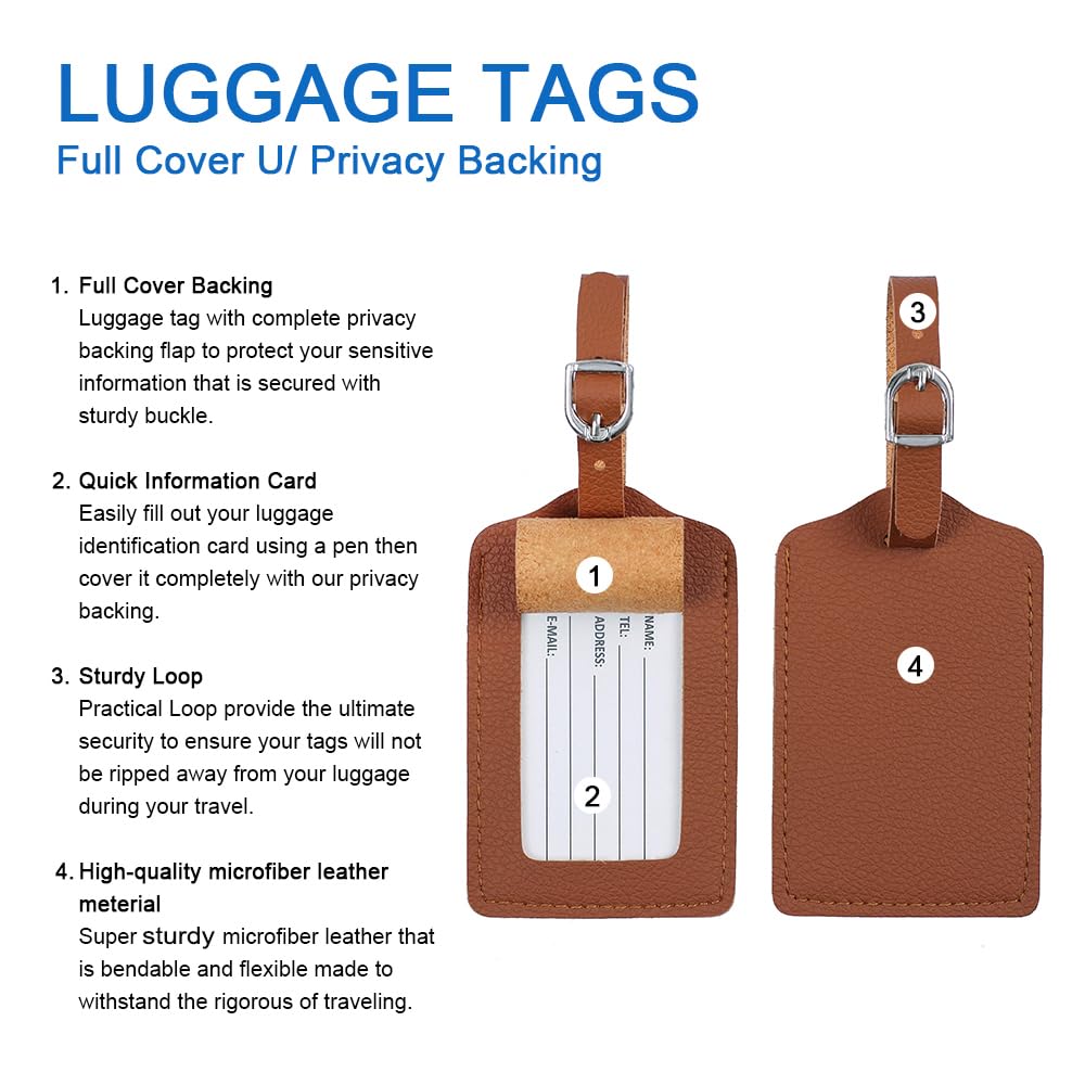 Vigorport Luggage Tags, Leather Personalized Suitcase Tag Set of 4 Pack