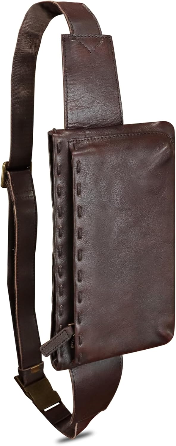 Genuine Leather Waist Bag Fanny Packs Hip Bag for Women and Men Real Leather Small Fanny Bag Sling Bag Crossbody Bags Chest Purses (Coffee)