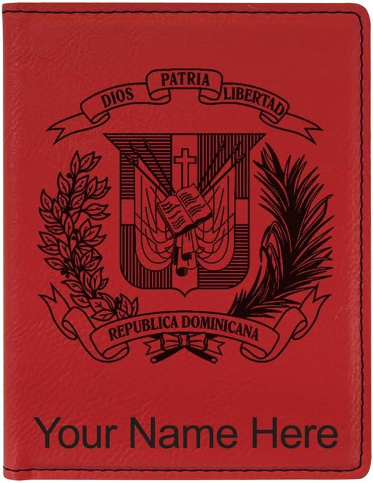 LaserGram Faux Leather Passport Holder, Coat of Arms Dominican Republic, Personalized Engraving Included (Red)