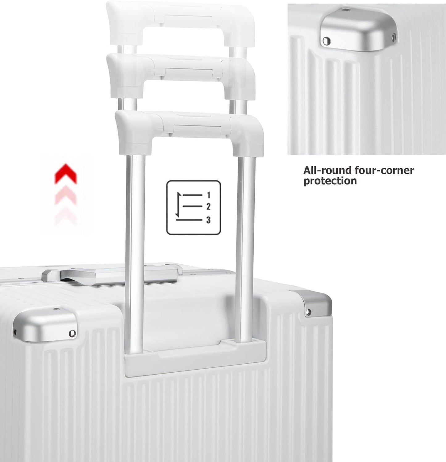 feilario 29in Super Large Captain Aluminum Frame Hardside Spinner Wheels Luggage, Removable Wheels Zipperless Checked Suitcase with Cup Holder/Phone Holder