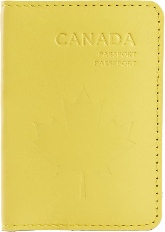 INCARNE Passport Cover - Travel Passport Wallet - Leather Passport Holder for Men Women Family with Card Slots & Note Compartmen - Sleeve Protector - Genuine Leather - Classic Yellow