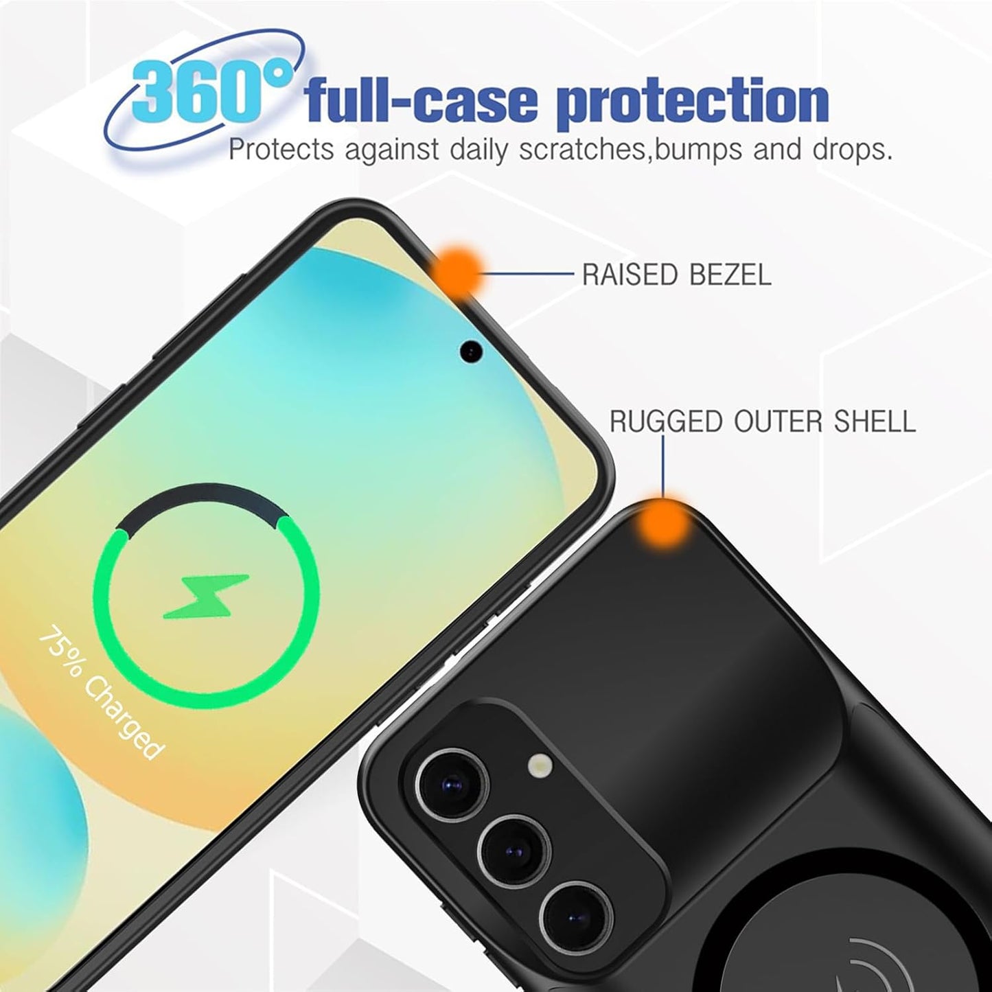 Battery Case for Galaxy S25 Plus, 12000mAh High Capacity Portable Charger Case Rechargeable Smart Battery Pack Compatible with Galaxy S25 Plus 6.7 inch Charging Case Support Wireless & Carplay-Black