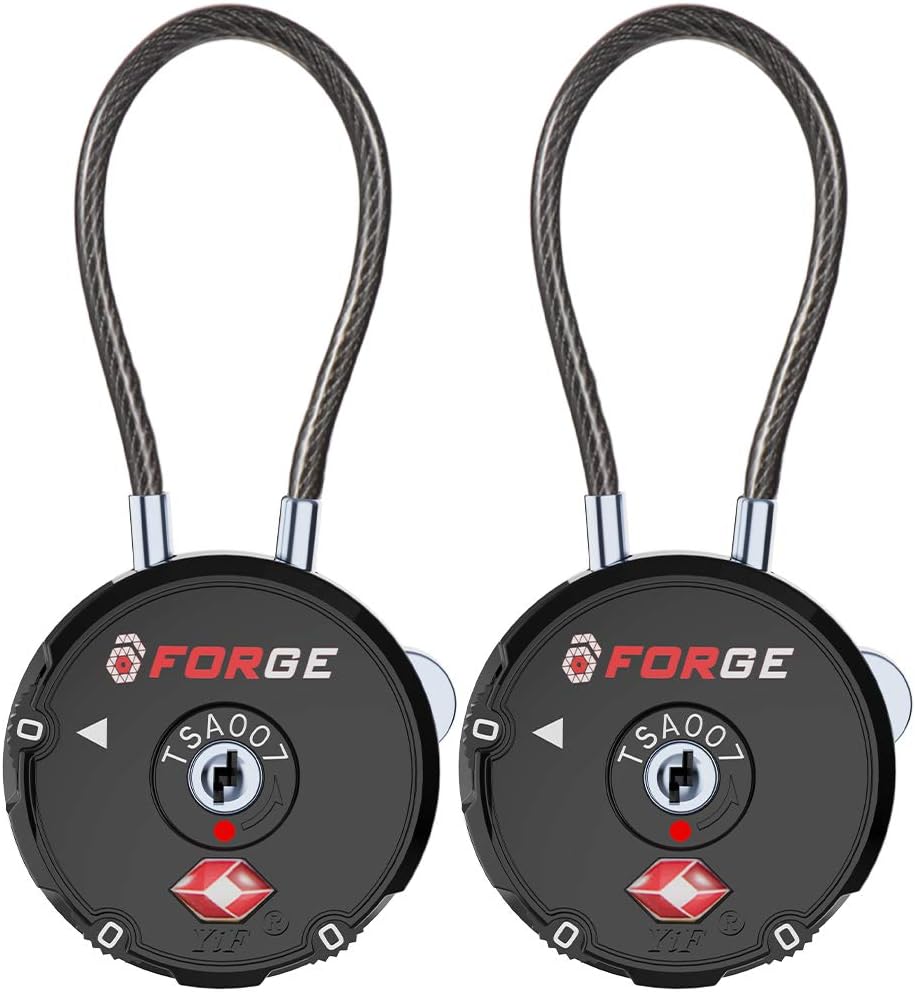Forge Quality TSA Approved Luggage Locks for Travel Accessories, Suitcase, Pelican case, Ammo Boxes, Set Your own Combination, Zinc Alloy Body-Cable Black 2 Locks