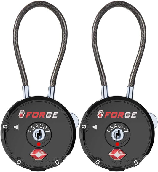 Forge Quality TSA Approved Luggage Locks for Travel Accessories, Suitcase, Pelican case, Ammo Boxes, Set Your own Combination, Zinc Alloy Body-Cable Black 2 Locks
