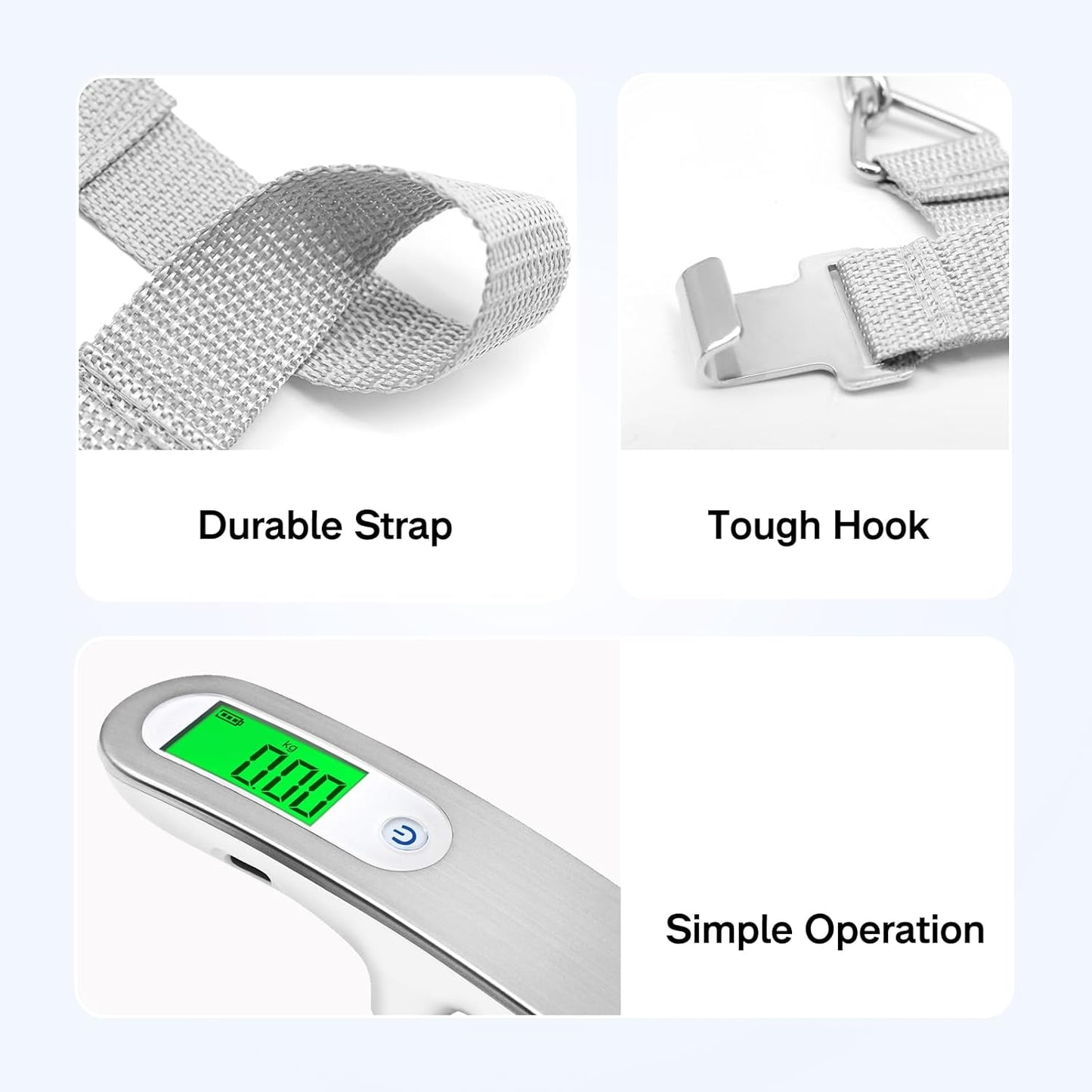 Rechargeable Luggage Scale with Strap & Type-C Port - Portable, Digital, High-Precision, and Ideal for Backpacks, Suitcases, and Carry-Ons - Up to 110lb/50kg Capacity -Strap