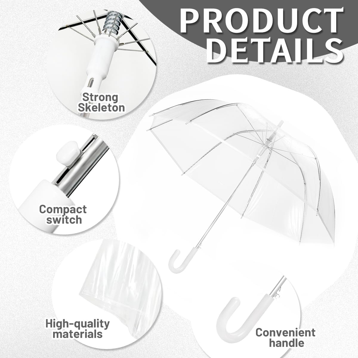 8 Pcs Clear Umbrella Wedding,Windproof Clear Umbrellas for Rain,Large Clears Umbrella for Two People,Transparent Umbrellas Bulk with J Shaped Handle for Wedding Supplies,Outdoor Activities