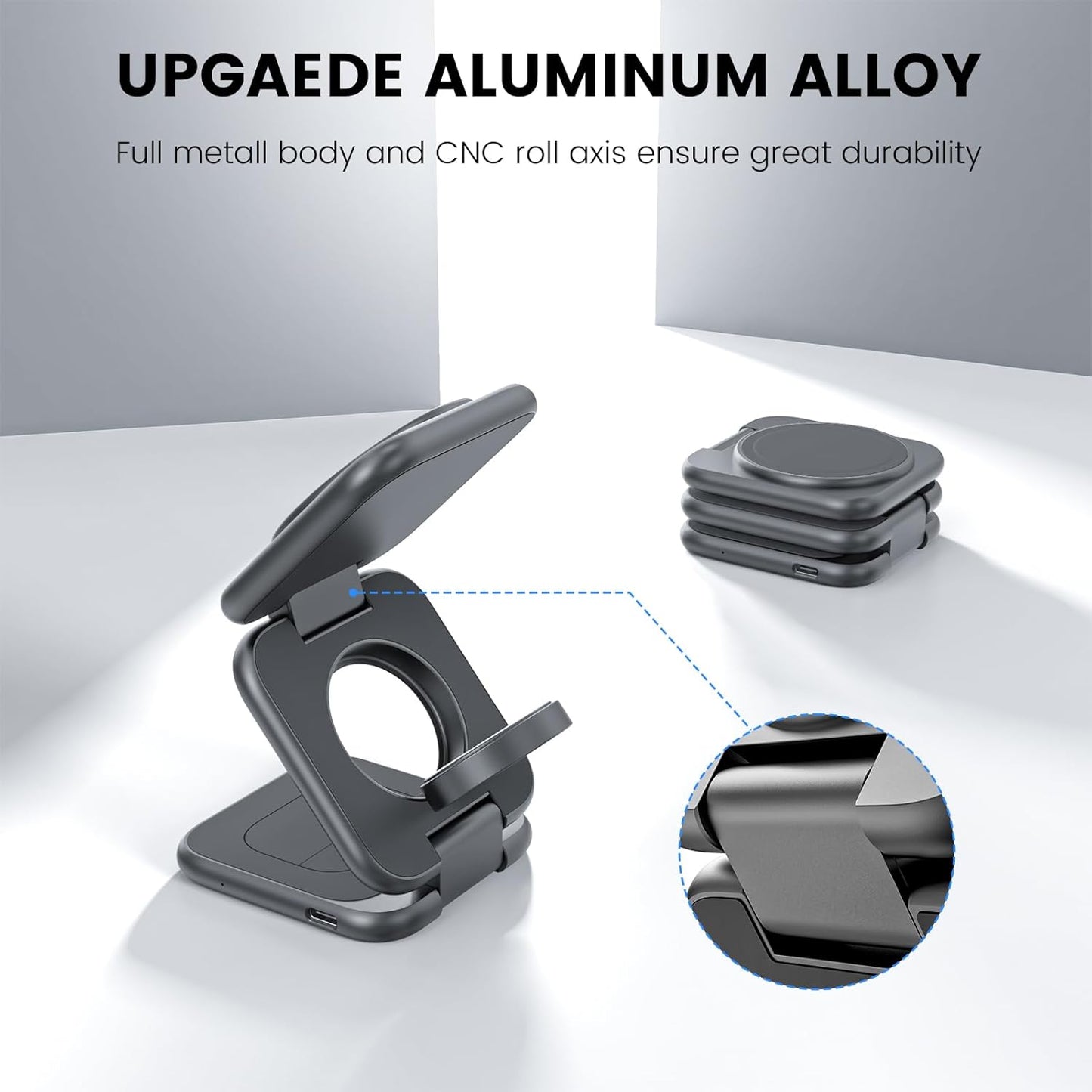 KU XIU X55 Plus 3 in 1 Charging Station for Apple Devices, Magnetic Foldable Wireless Charger 15W Fast Charging Pad for iPhone 16/15/14/13/12, for Apple Watch, for AirPods 3/2/Pro - Gray