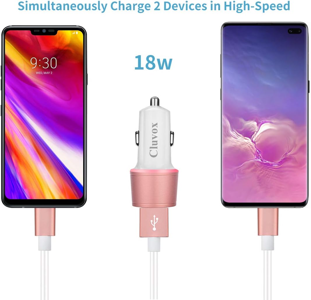 Fast USB C Car Charger, Compatible for Samsung Galaxy S22/S21/S20 Plus/Ultra/S20 FE/S10+/S10e/S9/S8/Note 10/9/8/A20/A50/A70 Quick Charge 3.0 Dual USB Rapid Car Charger with Type C Cord 3.3ft-Rose Gold