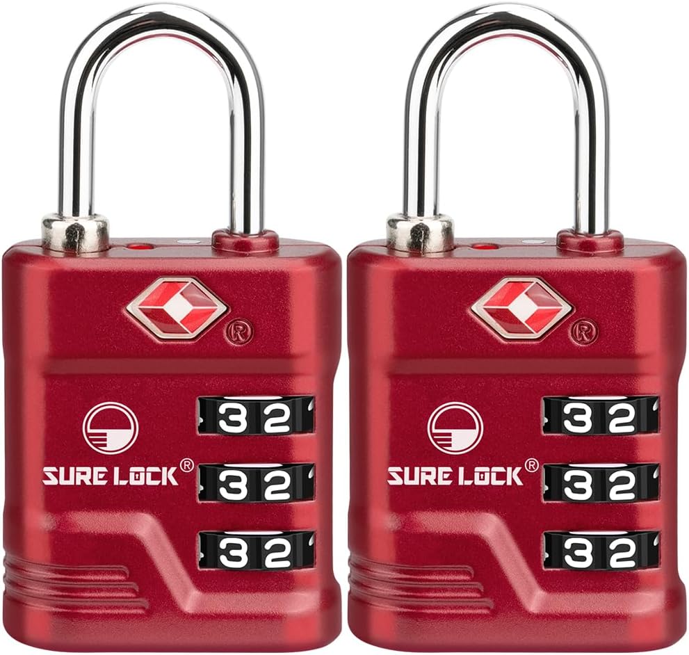 SURE LOCK TSA Locks for Luggage, TSA Approved Luggage Locks with Open Alert, TSA008 Key for High