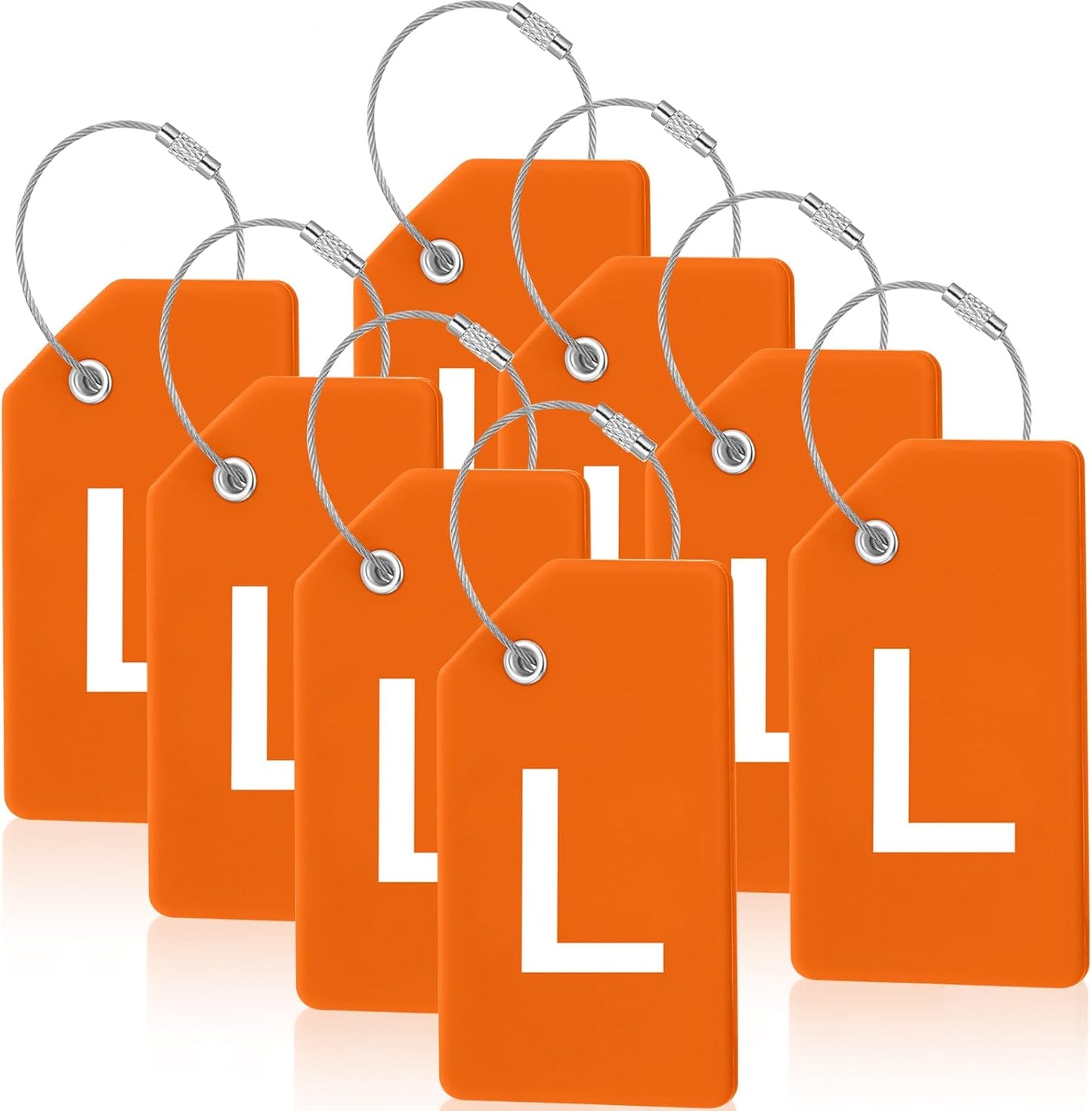 8 Pcs Initial Letter A-Z Luggage Tags Silicone Suitcase Instrument Tag with Name Card and Stainless Steel Loop(Letter L,Orange)