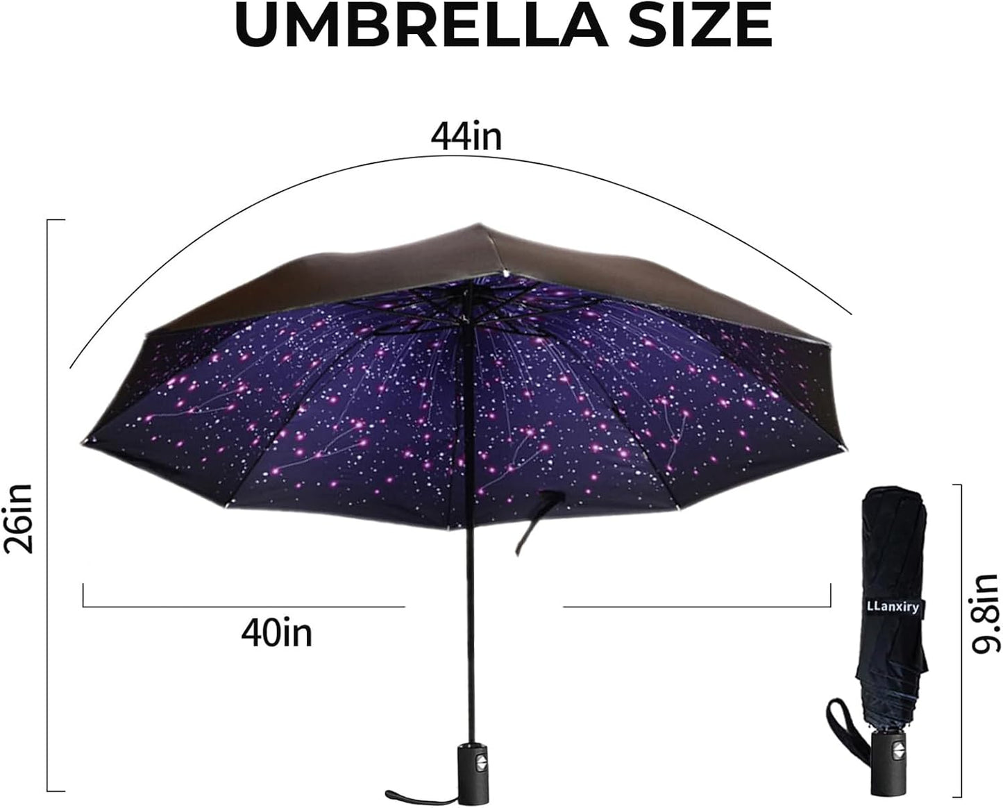 LLanxiry Compact Travel Umbrella, Mini Windproof Umbrellas for Rain & Sun, Small Lightweight Outdoor UV Umbrella, Portable Folding Umbrellas for Travel