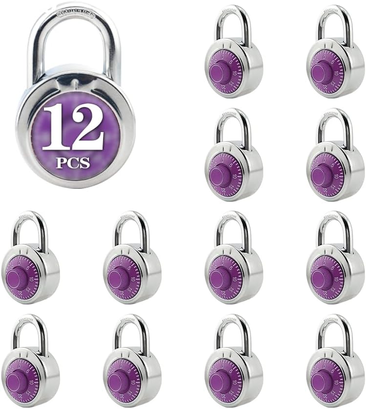 ZonRo Locks Combination Padlock, Fixed Dial Combination Padlock 12 Pack,3 Digit Code Standard Dial Combination, 2 in Wide. 3 in Height,Purple Turntable, Lock for Gym & Locker, School, Toolbox