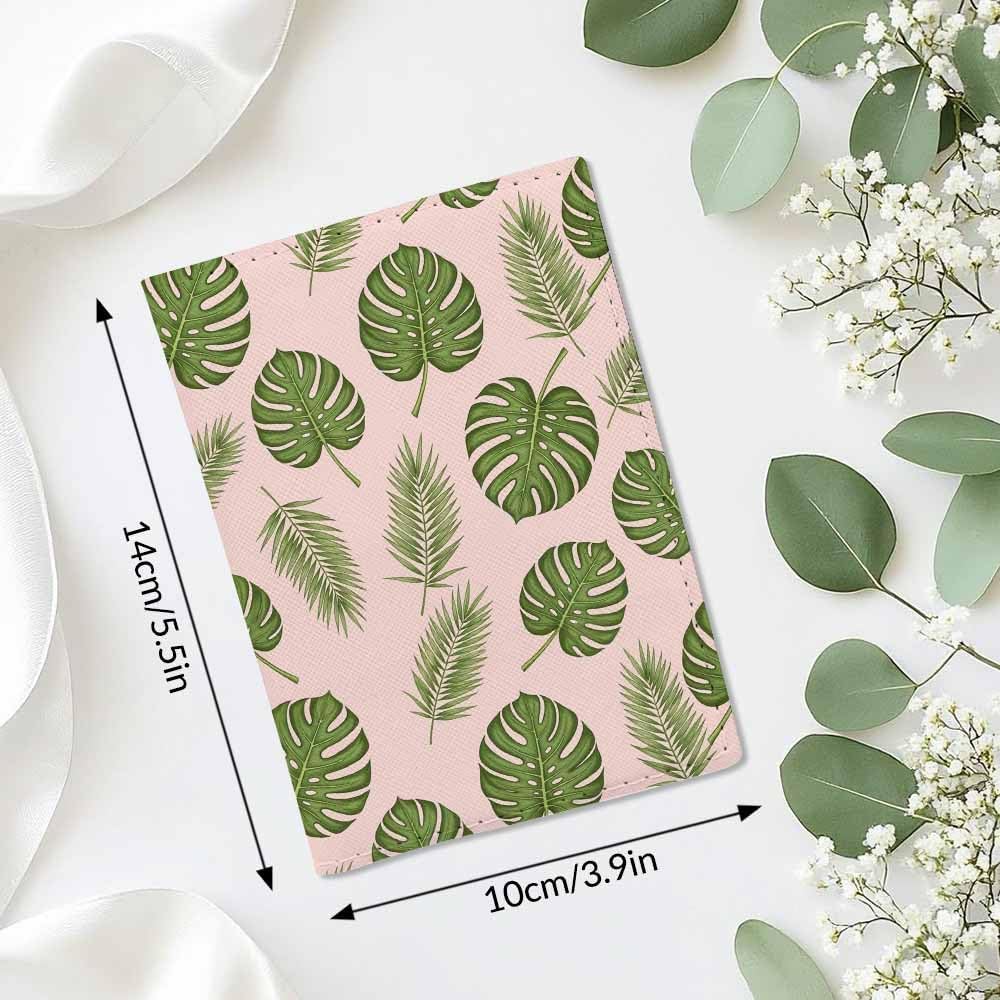 Green Palm Passport Holder for Travel Tropical Exotic Leaves Jungle Summer PU Leather Passport Cover Wallet Cute Passport Card Holder for Women and Men