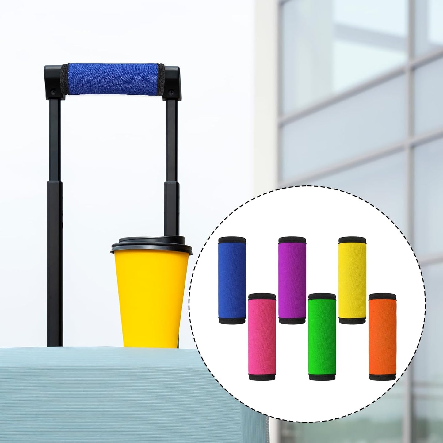 Luggage Handle Wrap, 6 Pack Neoprene Luggage Handle Wraps for Suitcase Backpacks Covers Handles Wraps Bright Suitcase Identifiers Tags for Cruise Travel Accessories (6 Colors)