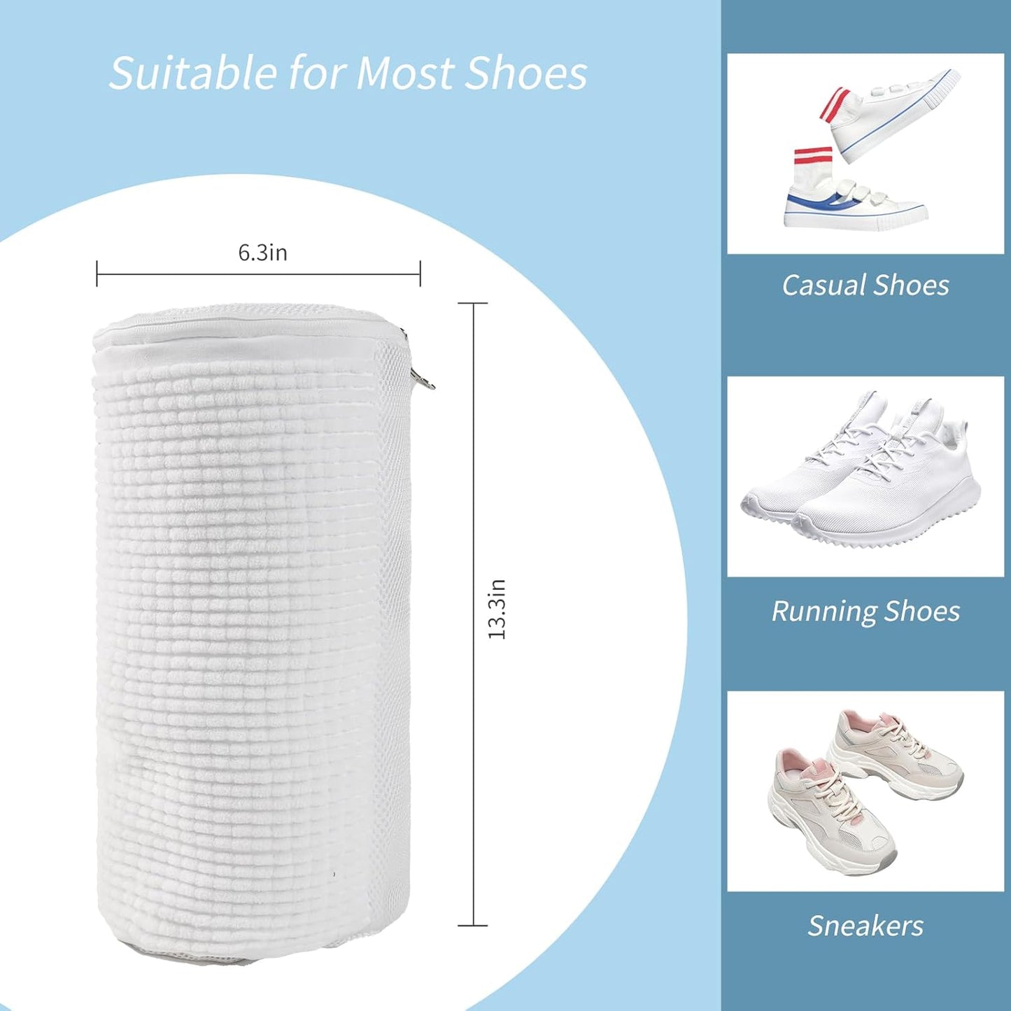 GOGOODA Shoes Bags for Laundry, 2 PCS Sneakers Wash Bags for Flats, Durable Shoe Cleaning Bag for Washing Machine and Dryers, Reusable Shoe Wash Bags for Tennis Shoes Unstain Cleaner Kit(White, 2Pack)