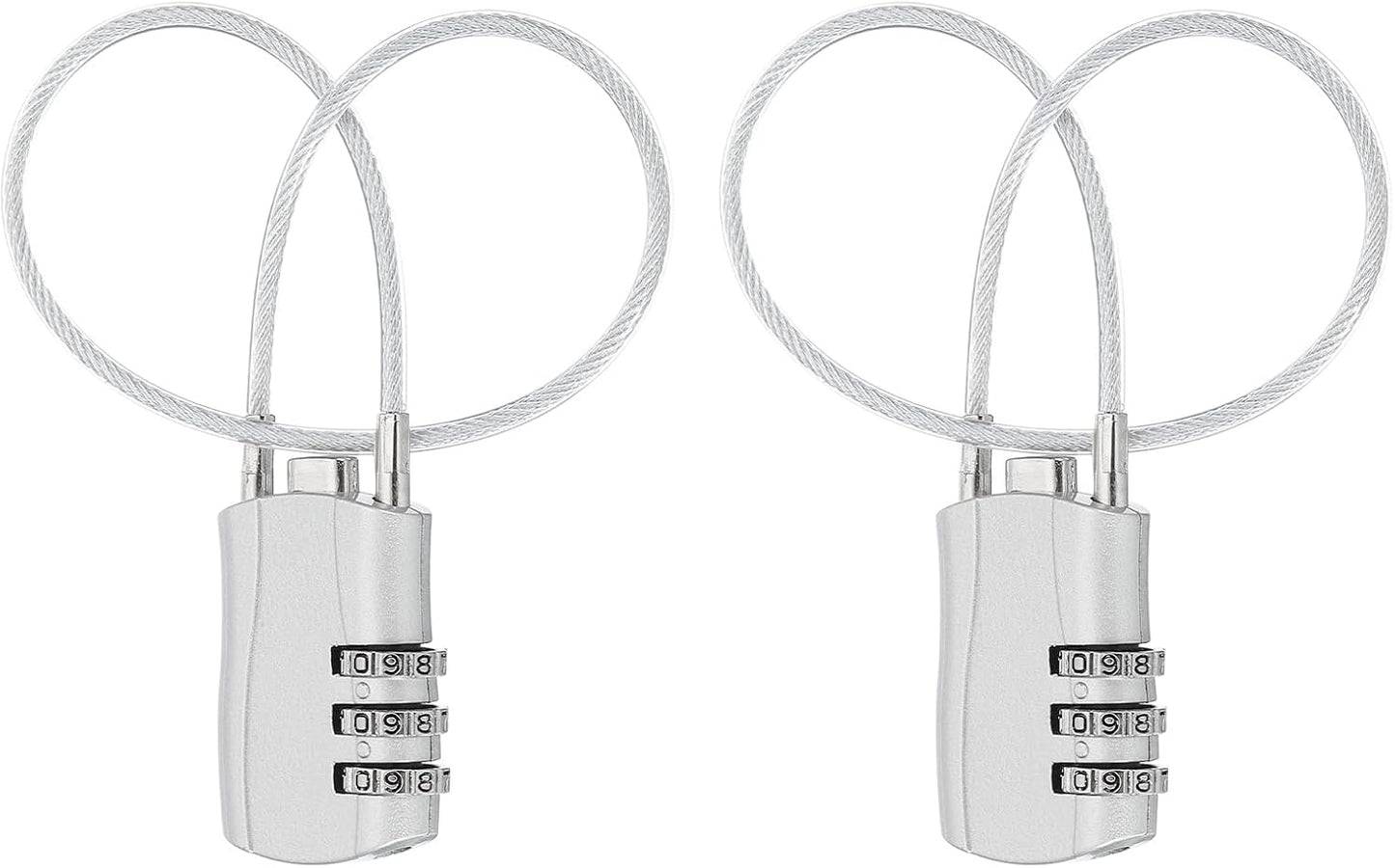 MECCANIXITY 2 Pcs Luggage Travel Lock, 3 Digit Cable Combination Lock 1-3/16" Width Body with 12" Long Cable for Suitcase Bag Cabinets Small Fences Gym, Silver