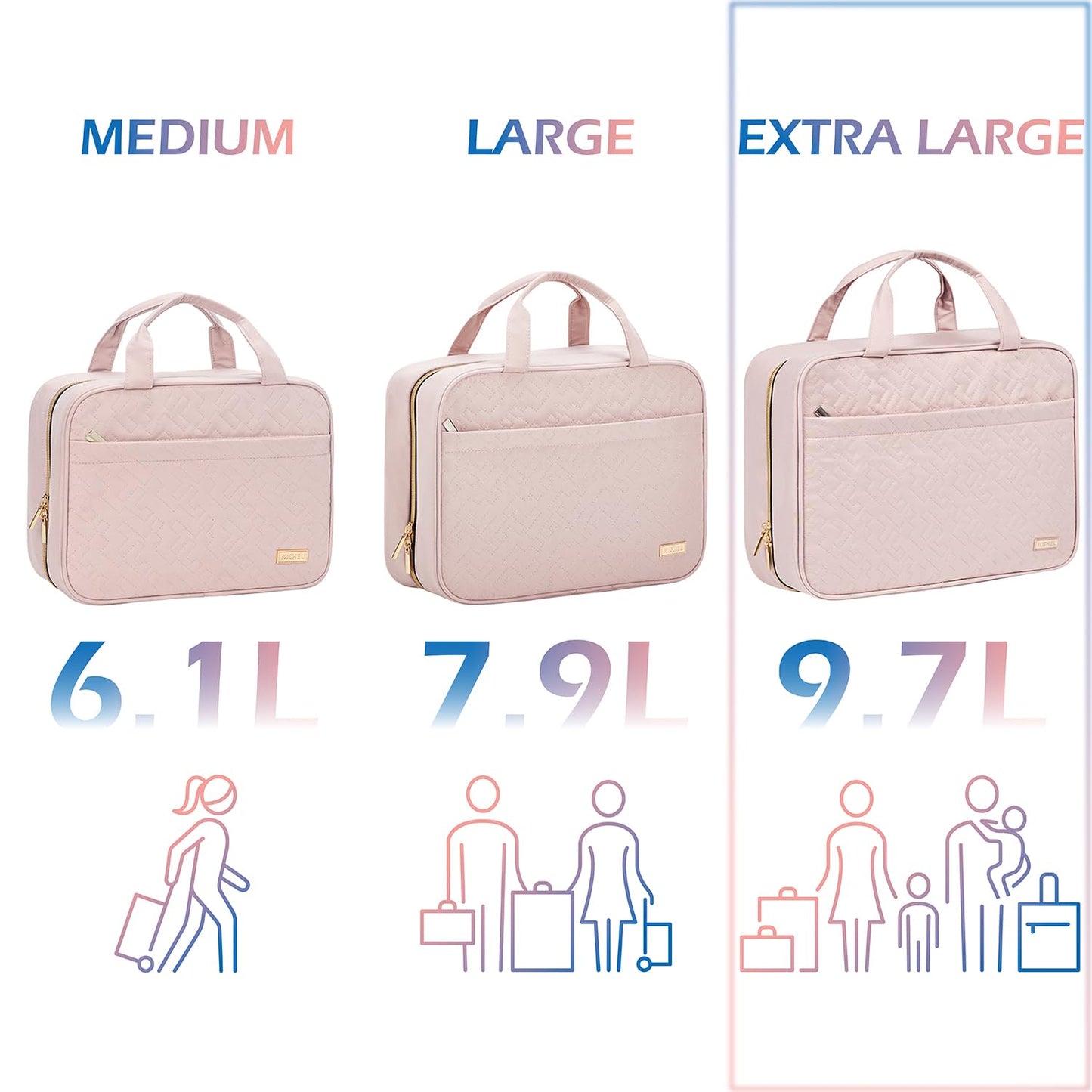 NISHEL Travel Toiletry Bag for women, Portable Hanging Organizer for Family-Sized Shampoo