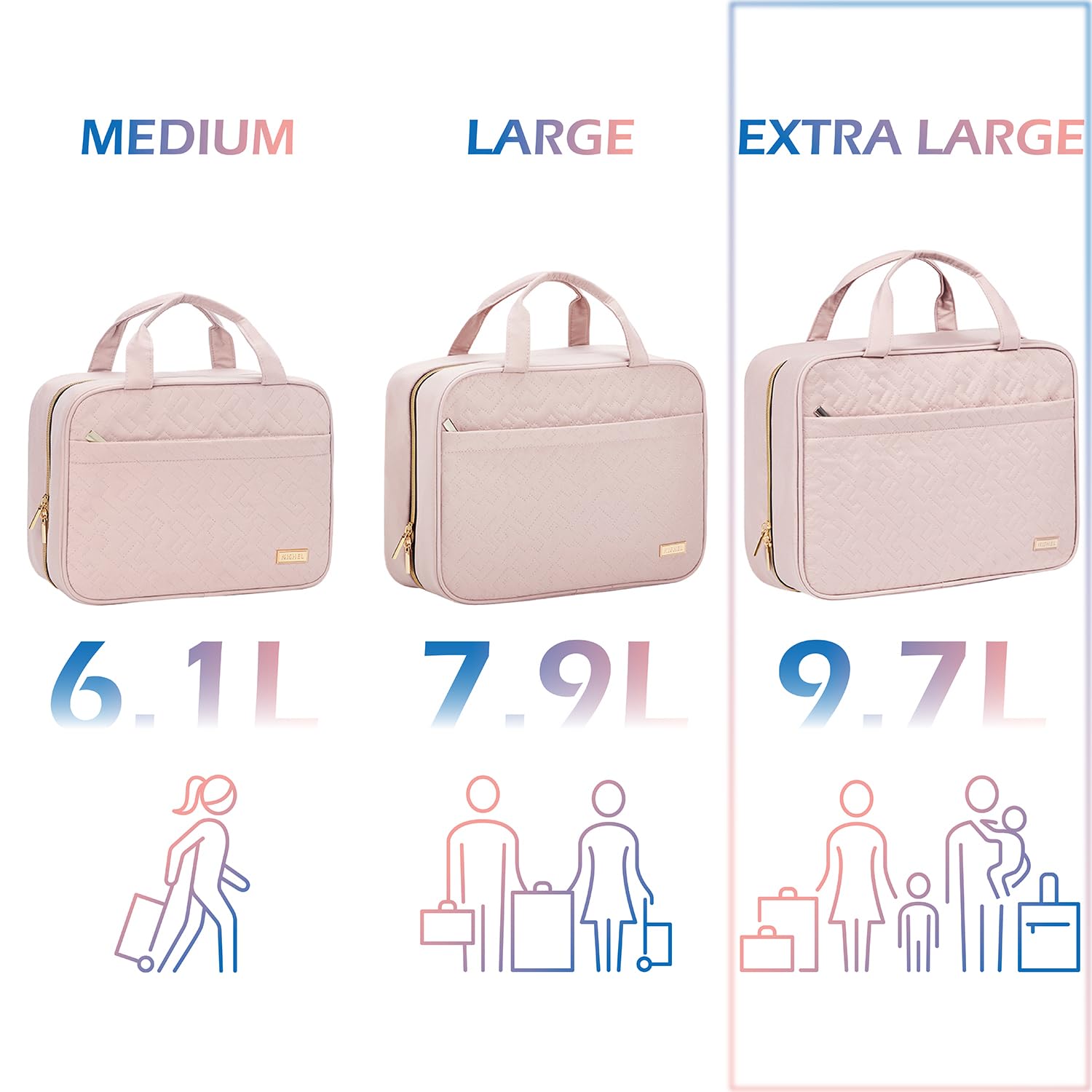 NISHEL Travel Toiletry Bag for women, Portable Hanging Organizer for Family-Sized Shampoo
