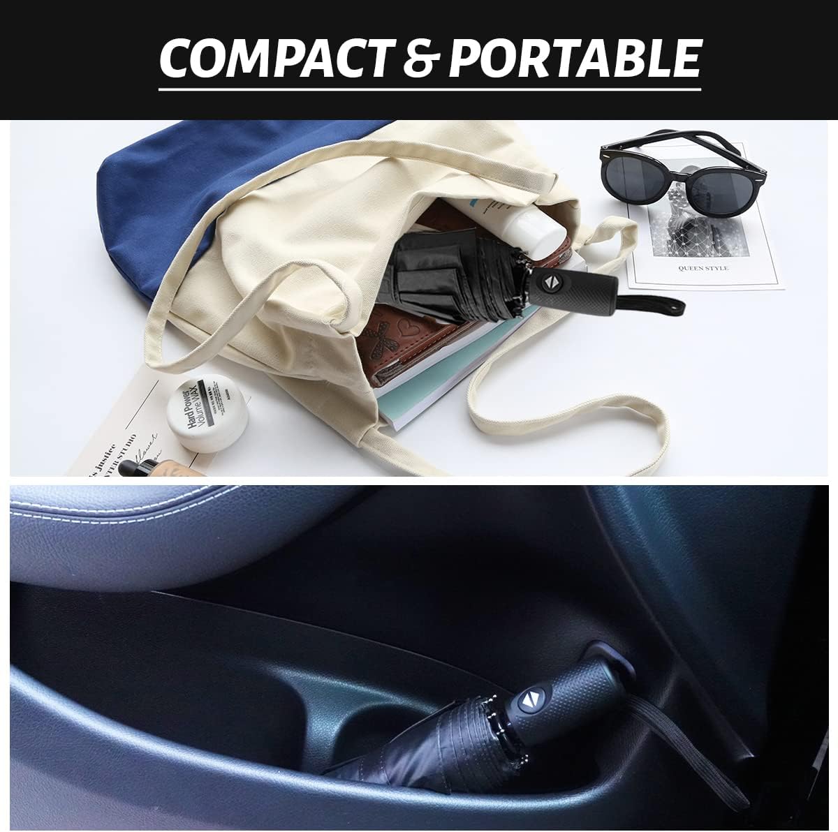 LLanxiry Compact Travel Umbrella, Windproof UV Protection Mini Folding Umbrellas for Rain Small