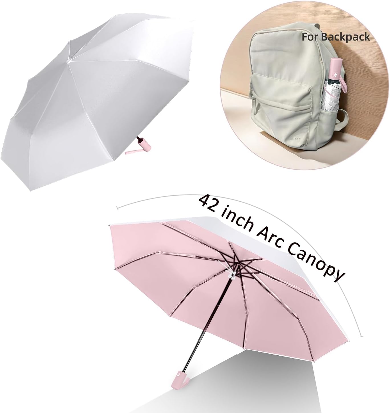 BAODINI Small UV Protection Travel Umbrella Compact for Rain and Sun UPF 50+ Windproof Portable 42 inch Umbrella for Women and Men